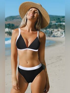 Cupshe Black & White Contrast Triangle Bikini